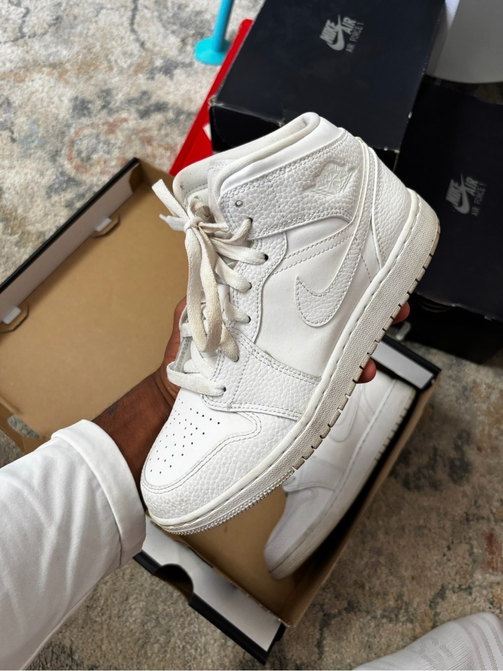 Nike Air Jordan 1 Mid All-White Leather Sneakers 6Y / 7.5 W